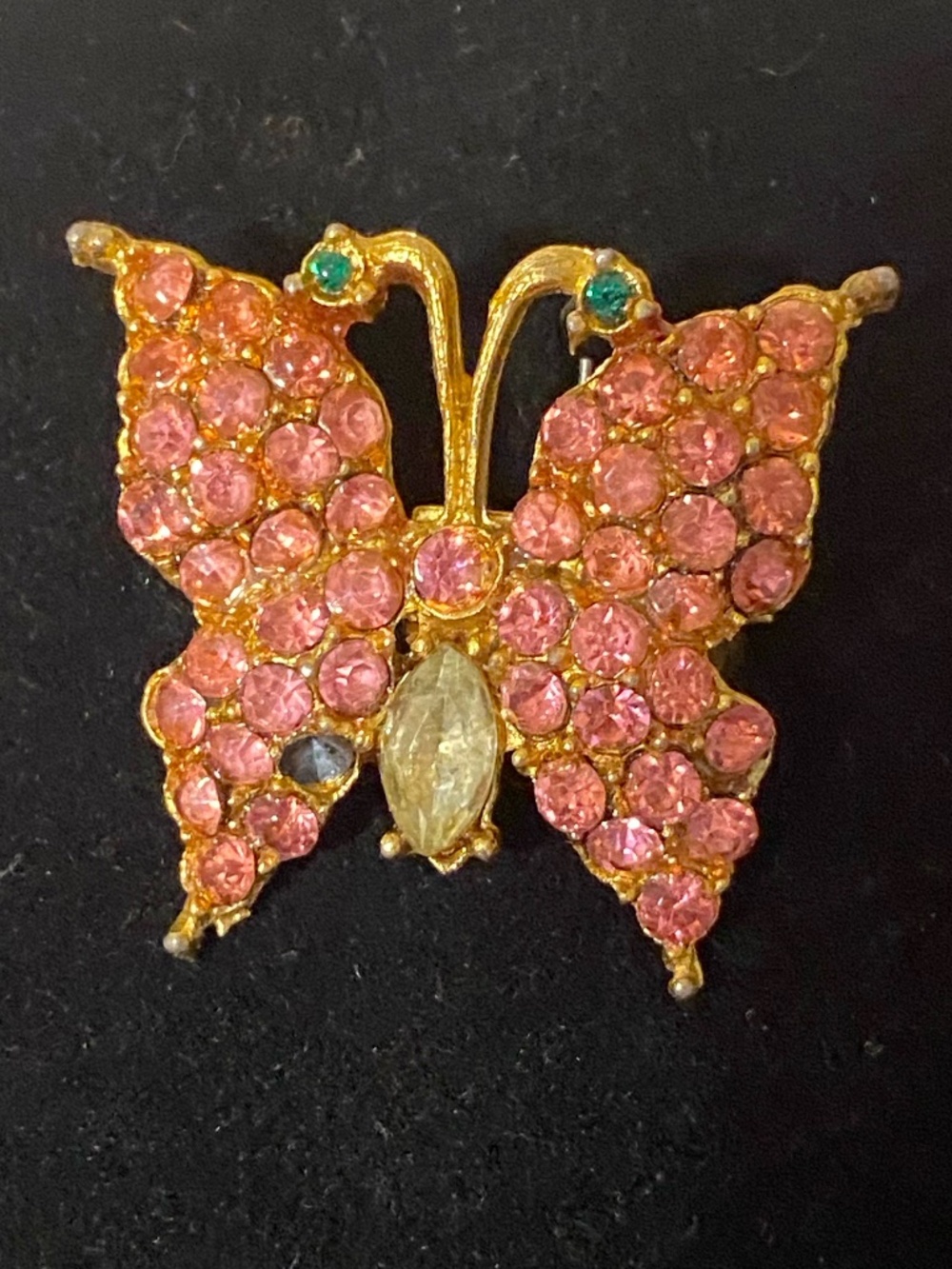 vintage pink butterfly rhinestone brooch